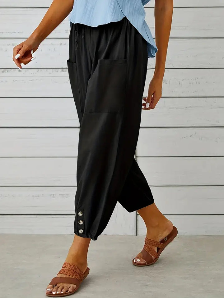 Luciane | Pantalon à cordon et boutons pour femme