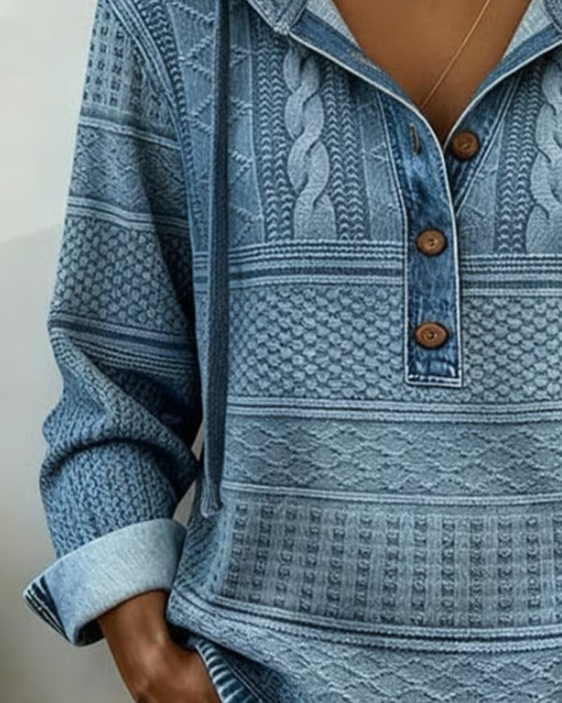 Sweat À Capuche En Jean À Motif Torsade Et Détails Patchwork