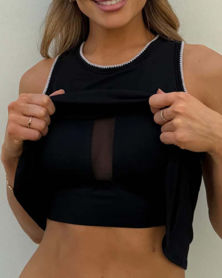 Débardeur Ajusté Sans Manches Avec Soutien-Gorge Intégré Et À Blocs De Couleurs