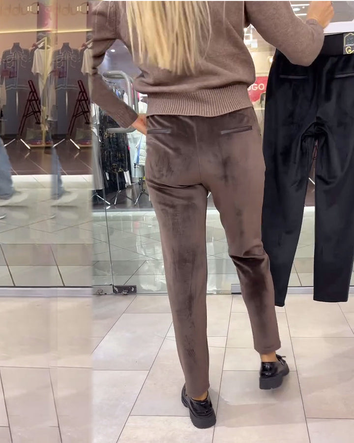 Pantalon simple de couleur unie, chaud et confortable