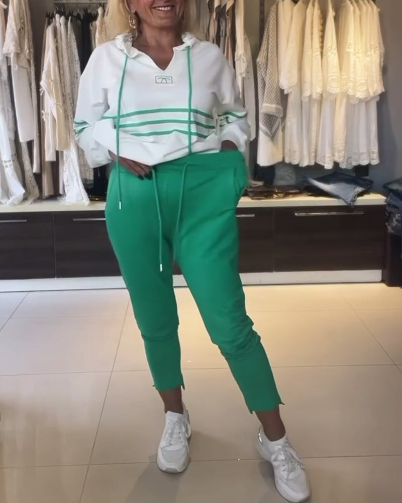 Ensemble sweat-shirt à capuche décontracté à imprimé rayé