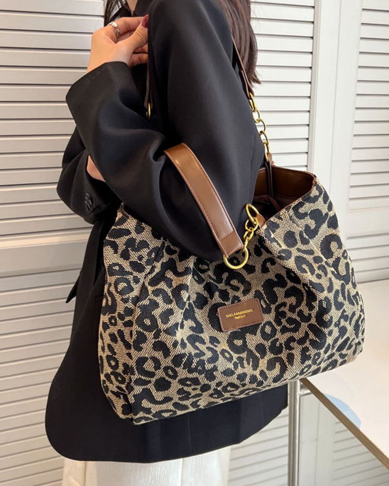 Sac porté épaule imprimé léopard