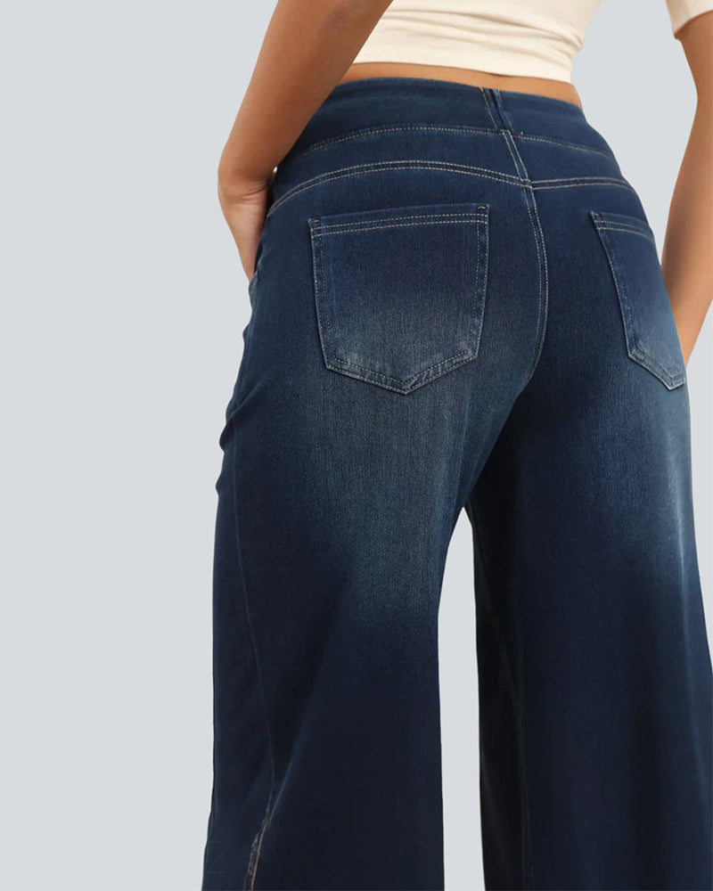 Denim Haute Taille Lavé Loose Baggy Décontracté