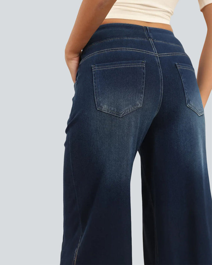 Denim Haute Taille Lavé Loose Baggy Décontracté