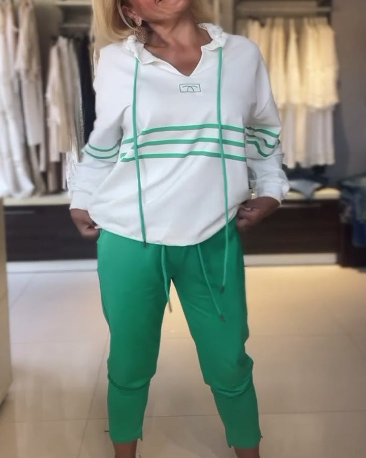 Ensemble sweat-shirt à capuche décontracté à imprimé rayé