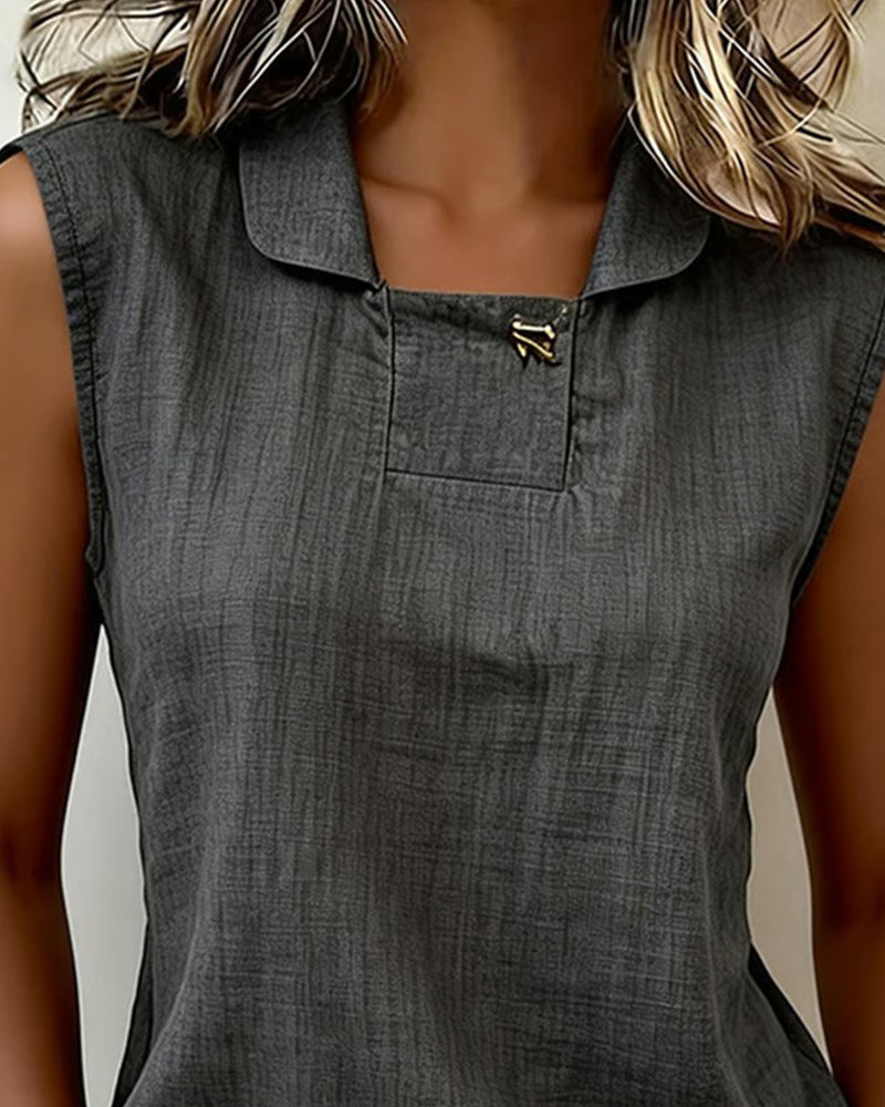 Gilet Sans Col Et Sans Manches De Couleur Unie