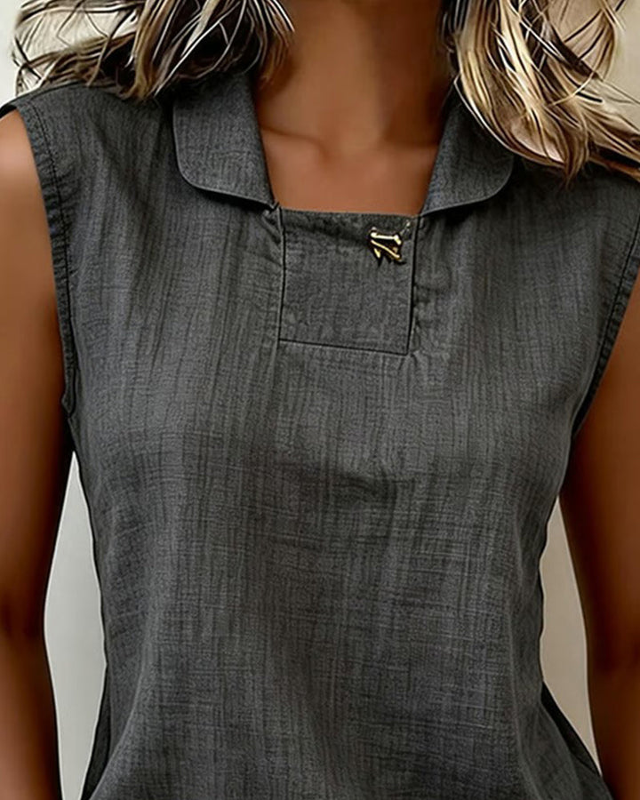 Gilet Sans Col Et Sans Manches De Couleur Unie