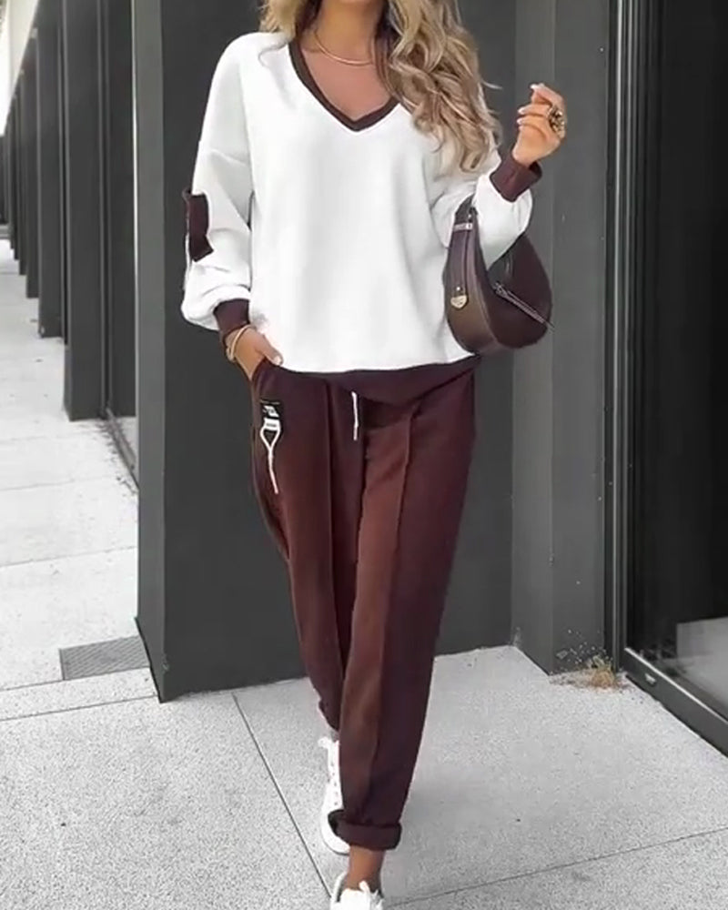 Ensemble Sweat-Shirt Et Jogging Color Block