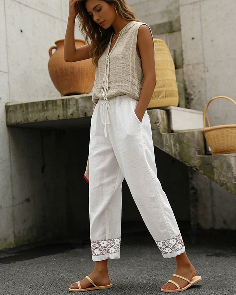 Pantalon Crop Dentelle Cheville