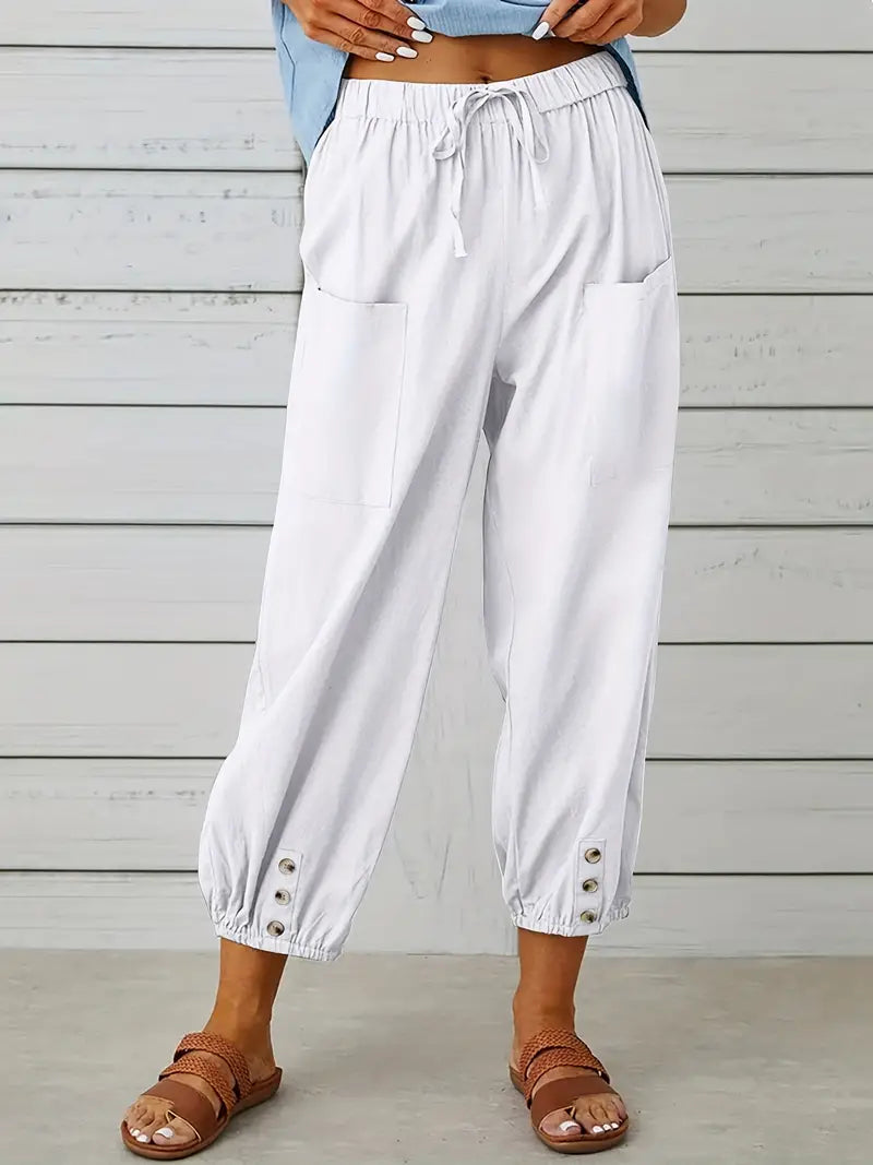 Luciane | Pantalon à cordon et boutons pour femme