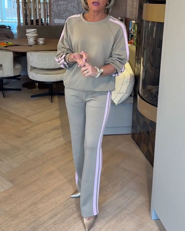 Ensemble Avec Sweat-Shirt Décontracté Et Ample À Rayures