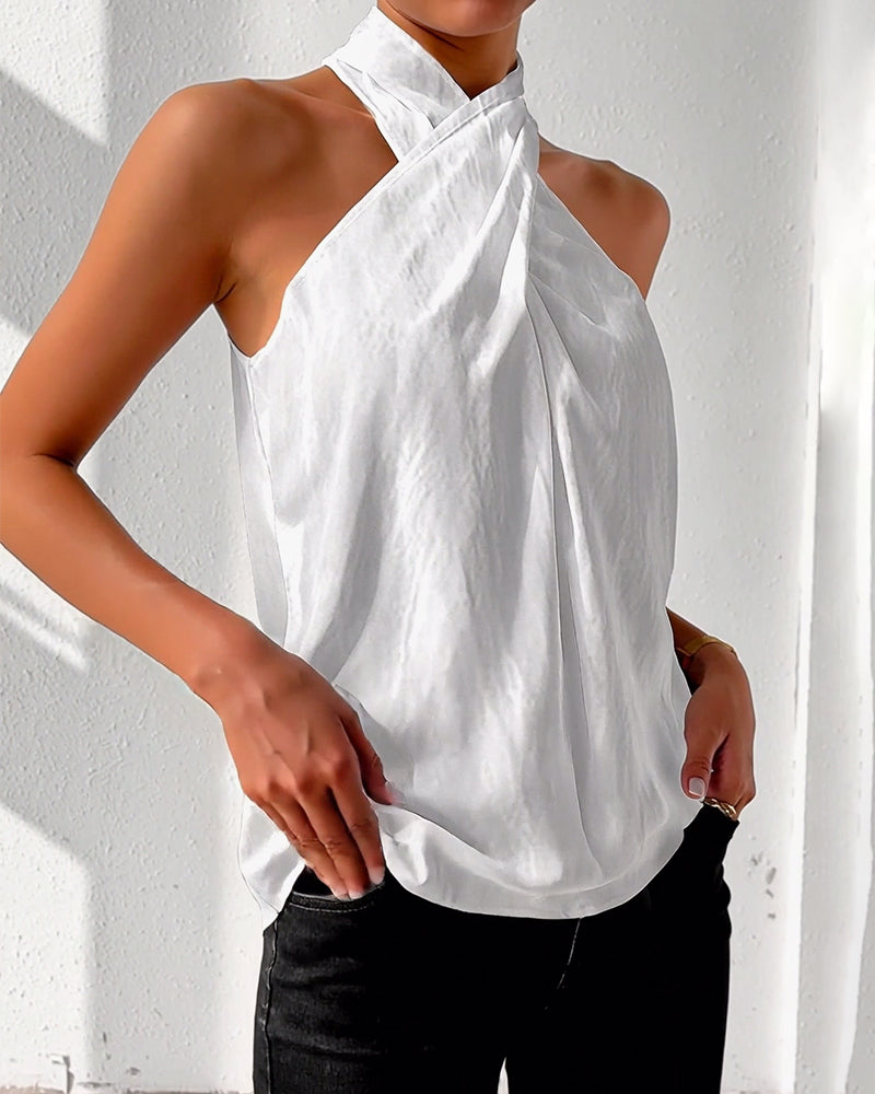 Débardeur Mode Halter Couleur Unie
