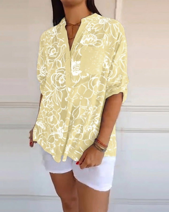 Blouse Col V Boutonnée Imprimée