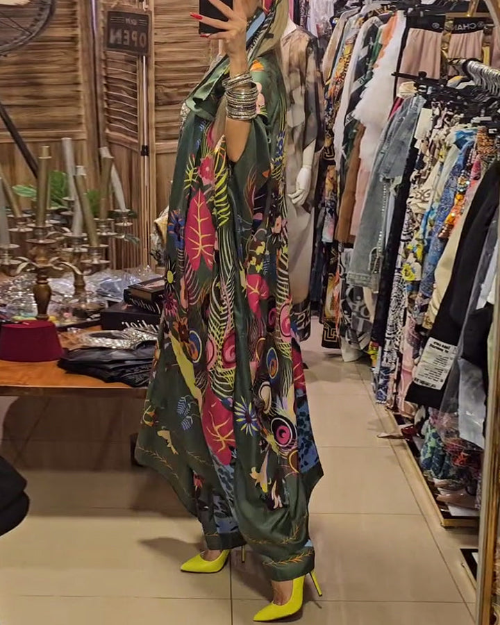 Ensemble deux pièces décontracté imprimé kimono