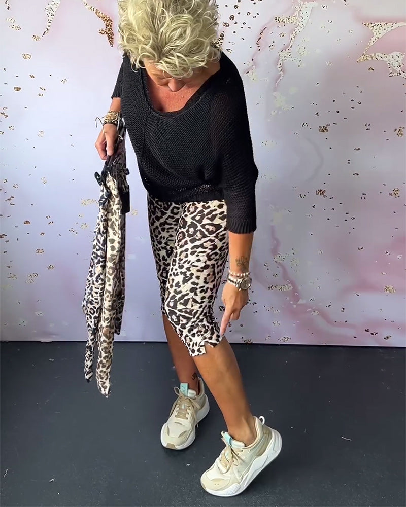 Pantalon court svelte imprimé léopard