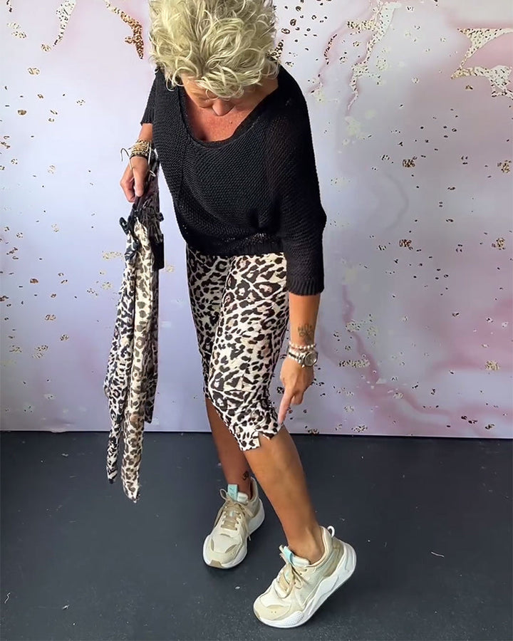 Pantalon court svelte imprimé léopard