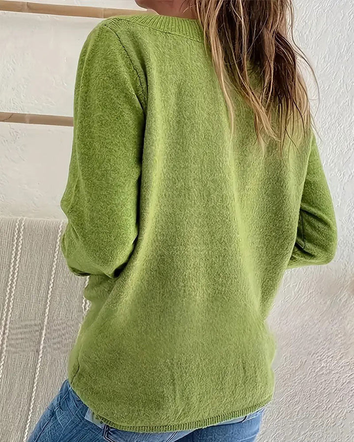 Pull Col V Bouton Uni