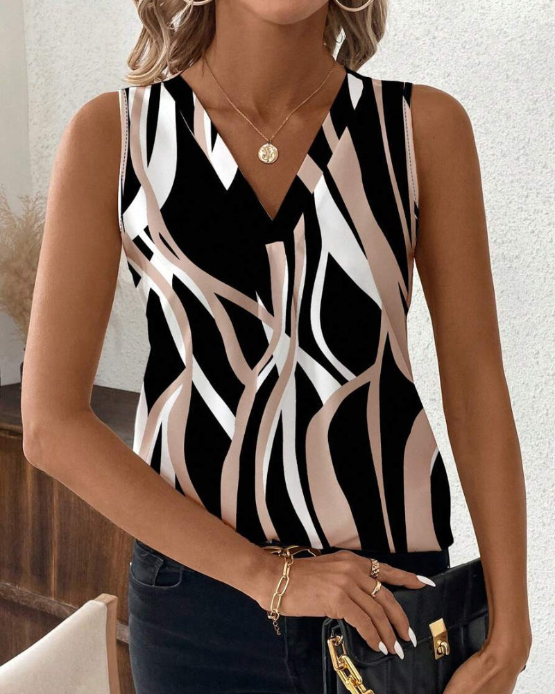 Gilet Décolleté en V Floral Sans Manches