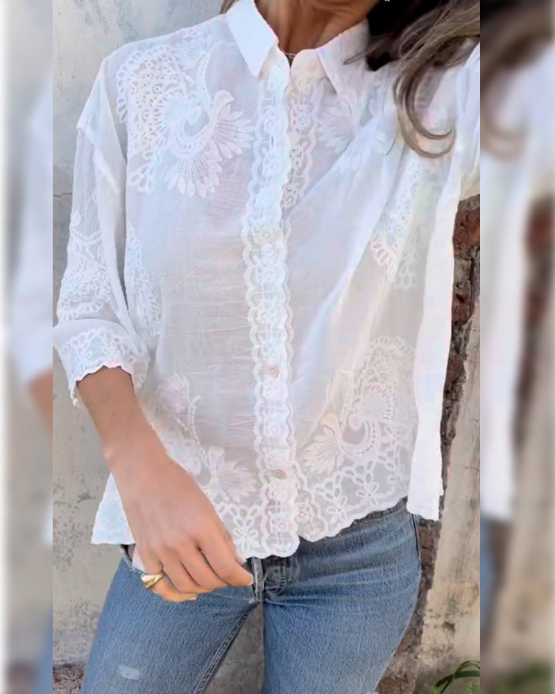 Chemise Unie Col Rabattu Boutons Imprimé