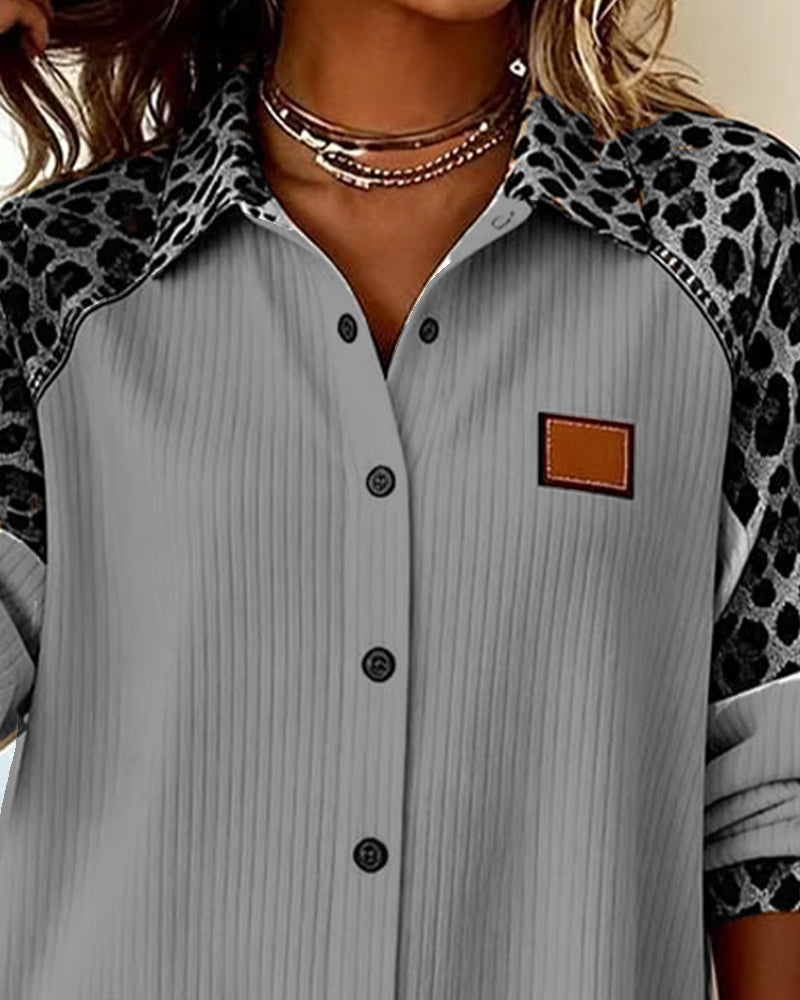 Chemise Col Revers Boutonnée Imprimé Léopard
