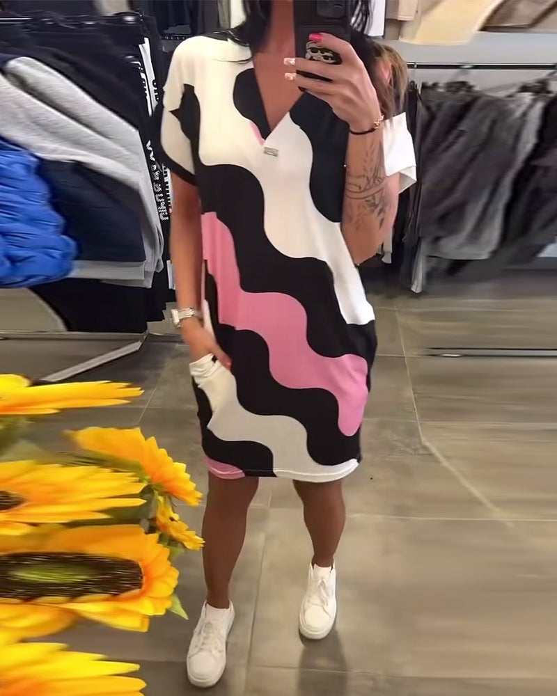 Robe À Col En V Avec Imprimé Ondulé