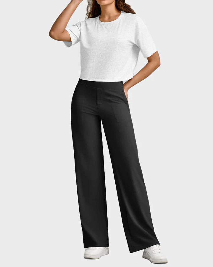 Pantalon Femme Taille Haute Extensible Décontracté Yoga Jambe Large