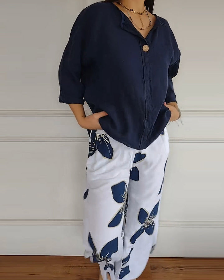 Ensemble Col Rond Décontracté Pantalon Imprimé