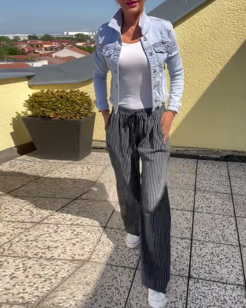 Pantalon droit ample décontracté à rayures
