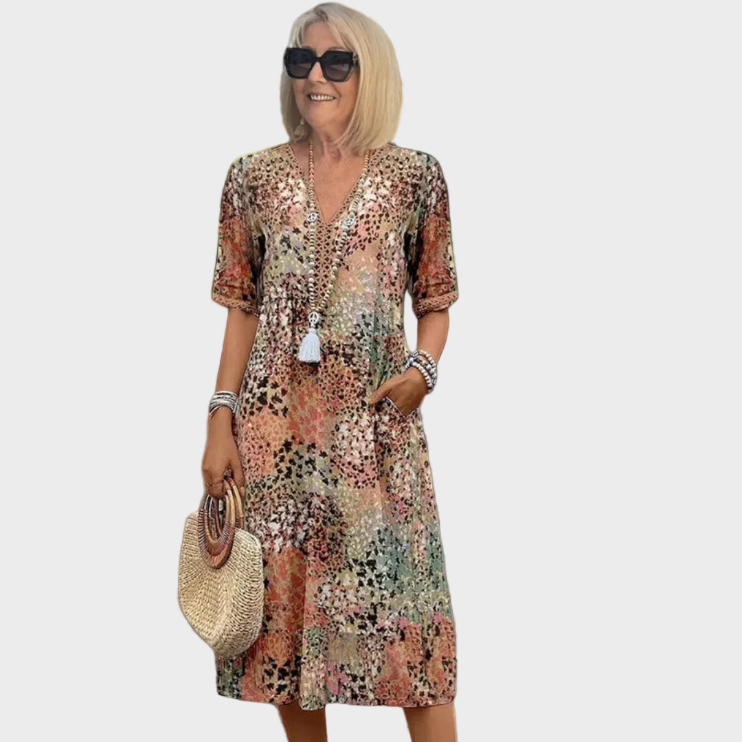 Margaux | Robe midi imprimée avec décolleté en V