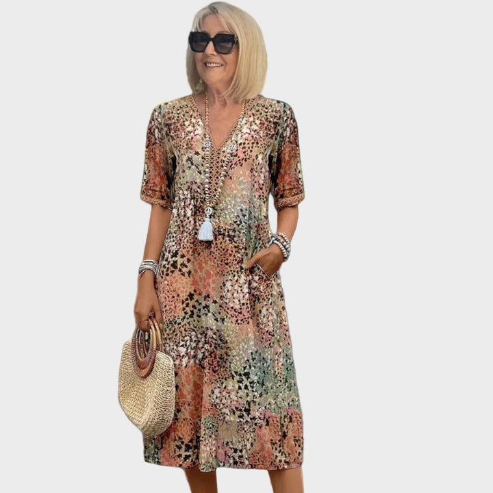 Margaux | Robe midi imprimée avec décolleté en V