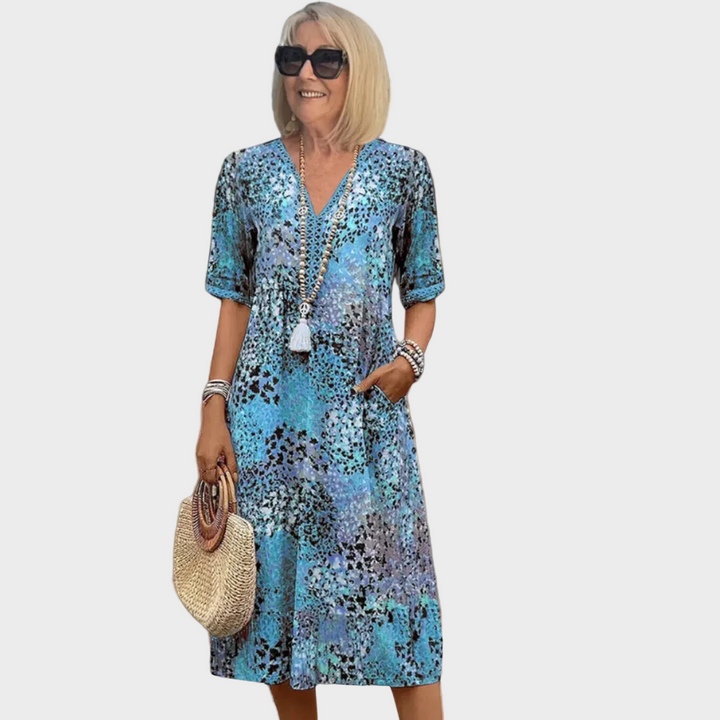 Margaux | Robe midi imprimée avec décolleté en V