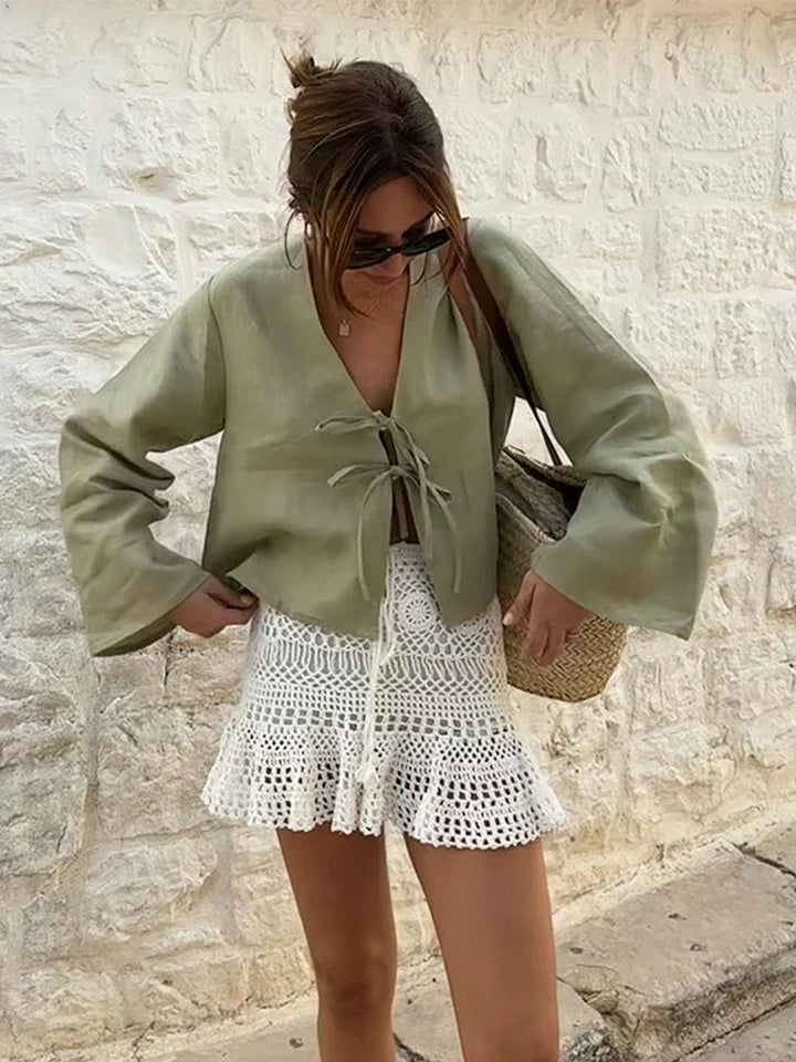 Inaya | Blouse à Nouer sur le Devant avec Silhouette Fluide pour Femme