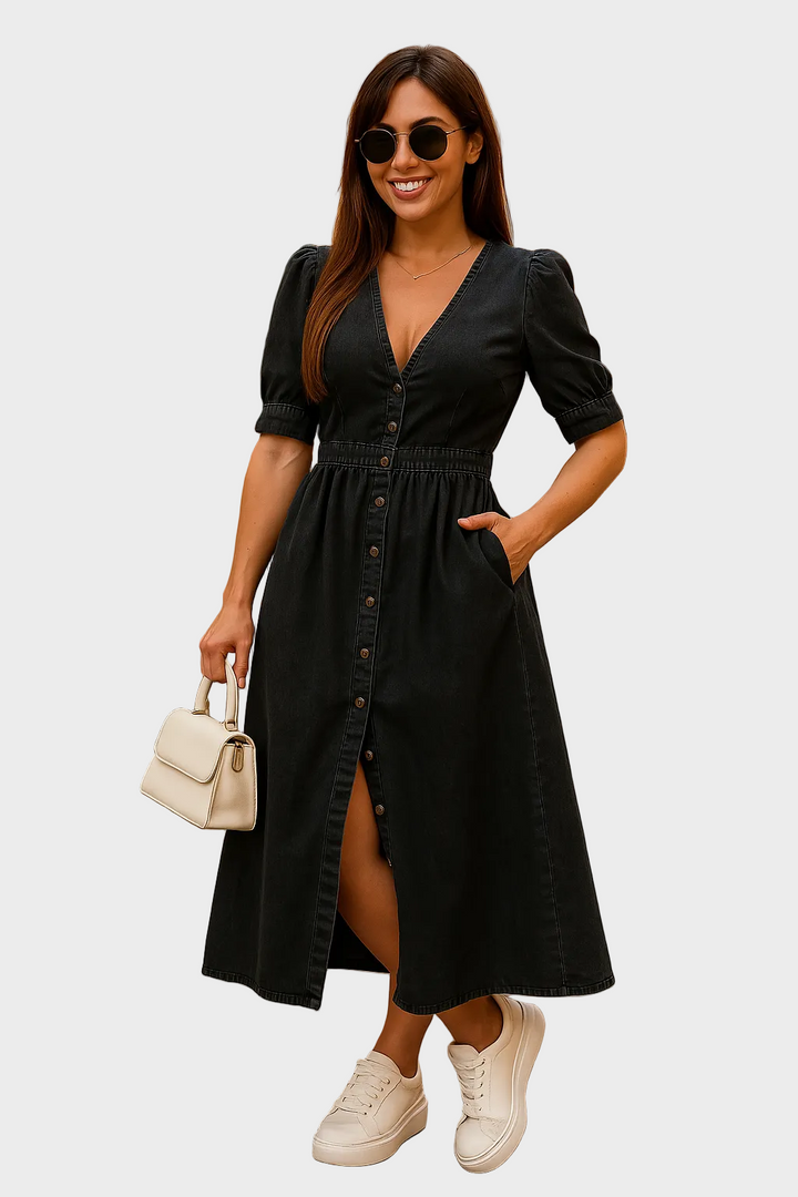 Camille | Robe en denim brillant