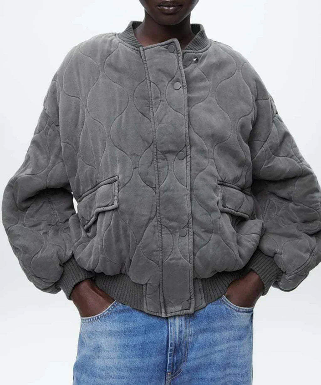 Swara | Veste Bomber Grise Coupe Ample et Tendance pour Femme