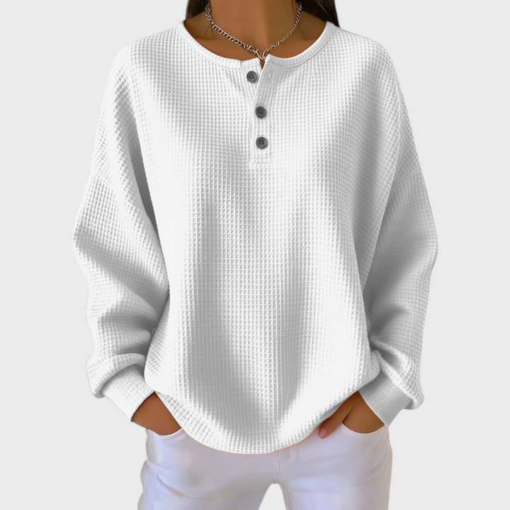Hélène - Pull orange en maille gaufrée douce