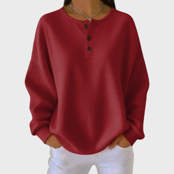 Hélène - Pull orange en maille gaufrée douce