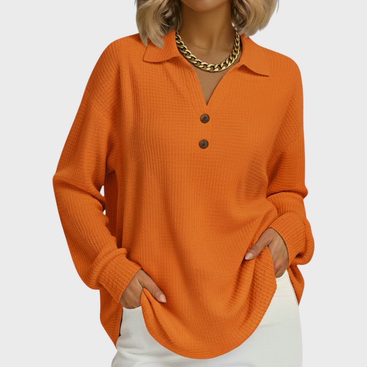 Laura - Pull orange à col polo