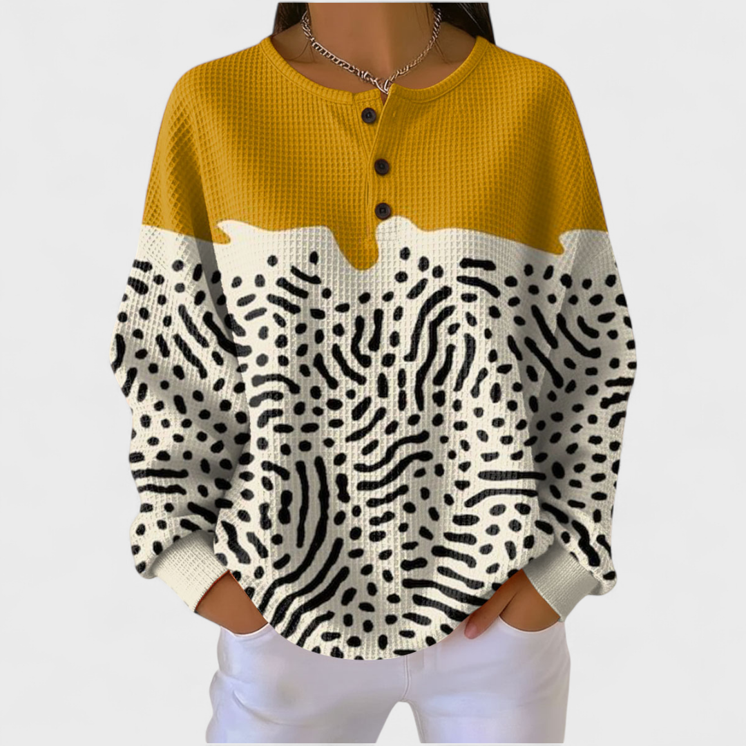 Liv - Pull jaune et blanc à imprimé animal