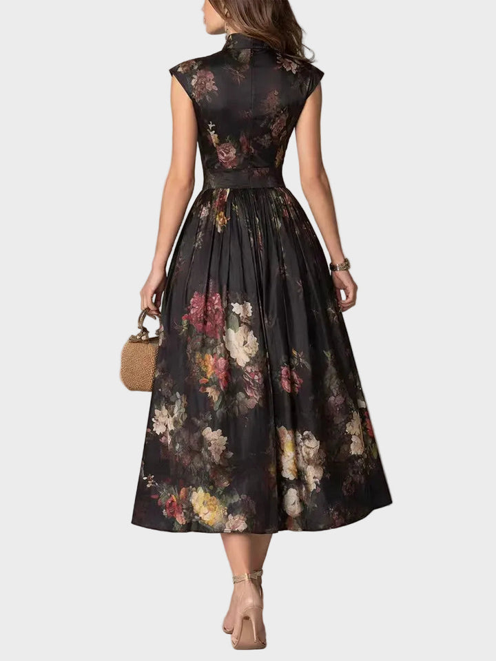 Capucine | Robe midi plissée à motif floral
