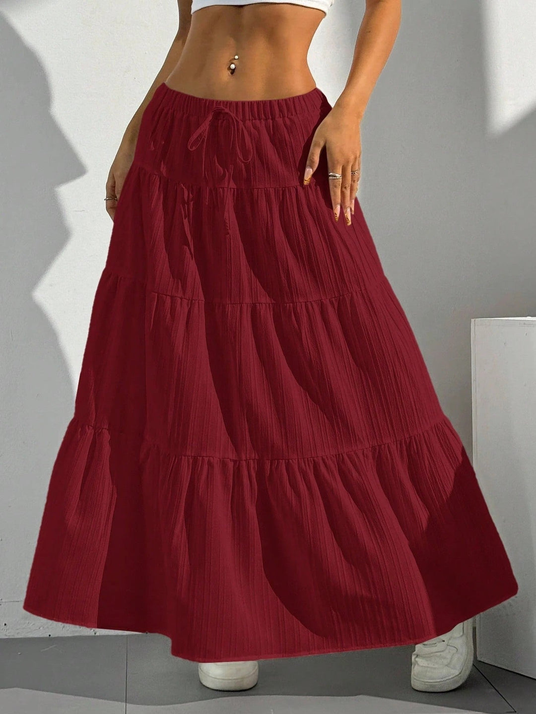 Myla | Jupe longue taille haute à plis pour femme