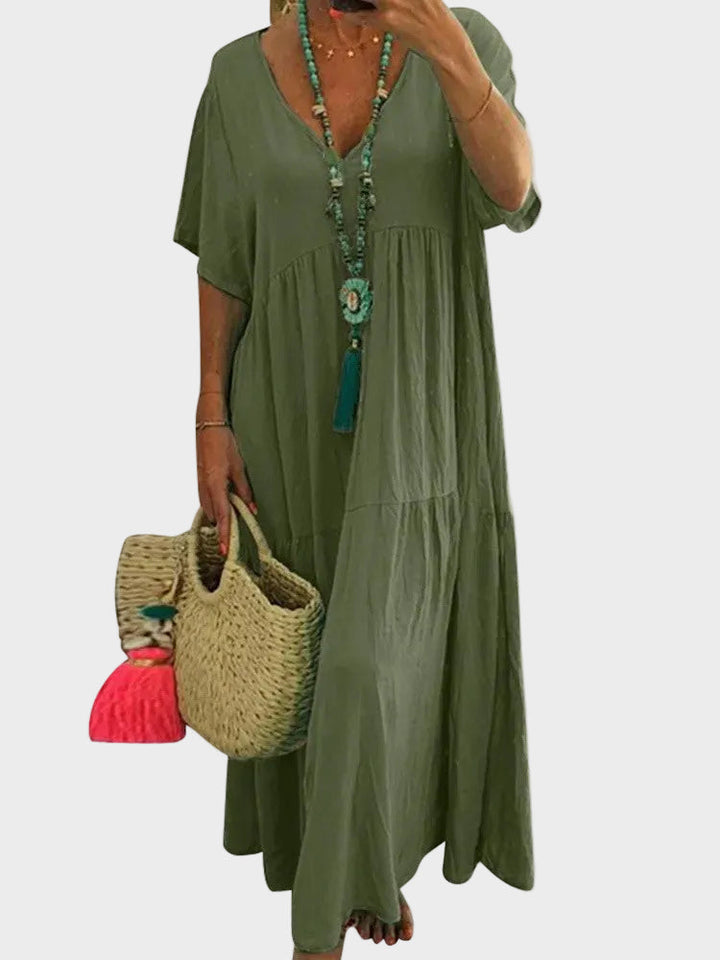 Capucine | Robe maxi fluide à volants et décolleté en V