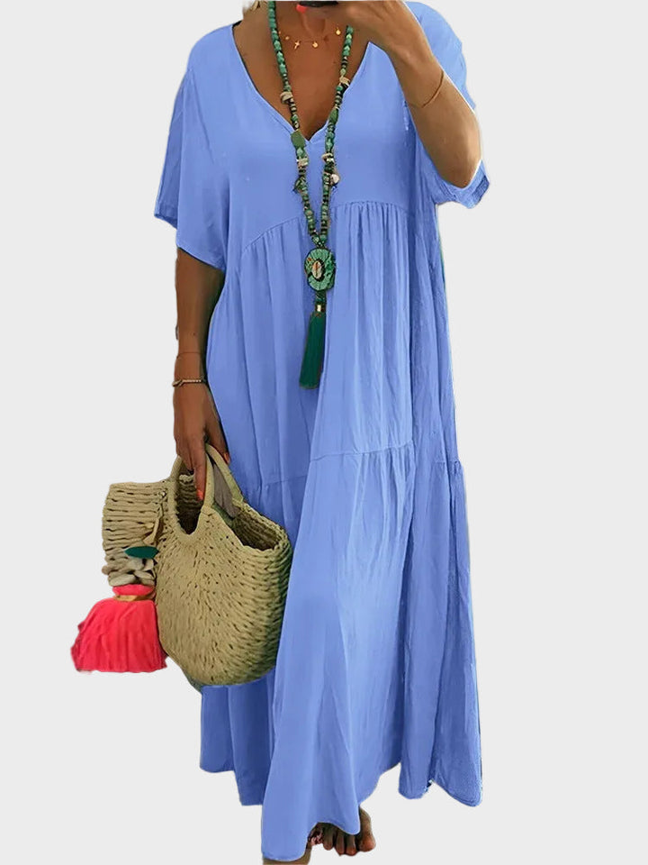 Capucine | Robe maxi fluide à volants et décolleté en V