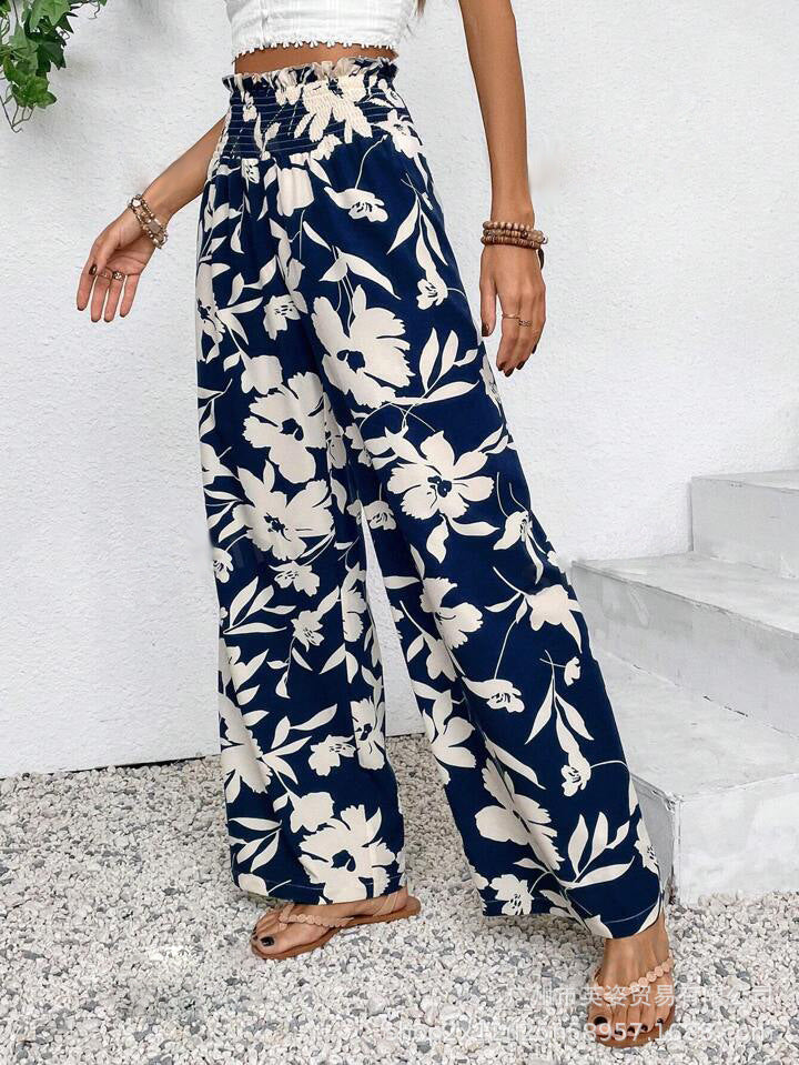 Theodora | Pantalon Large à Taille Haute Décontracté à Motif Floral pour Femme