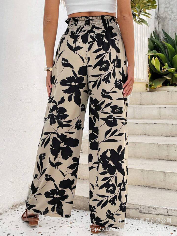 Theodora | Pantalon Large à Taille Haute Décontracté à Motif Floral pour Femme