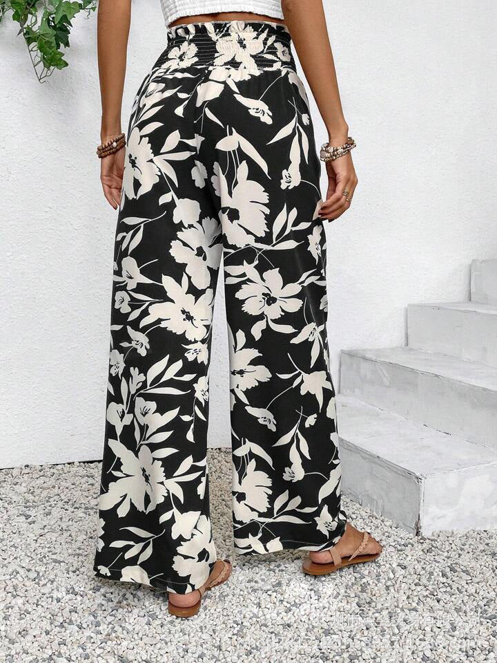 Theodora | Pantalon Large à Taille Haute Décontracté à Motif Floral pour Femme