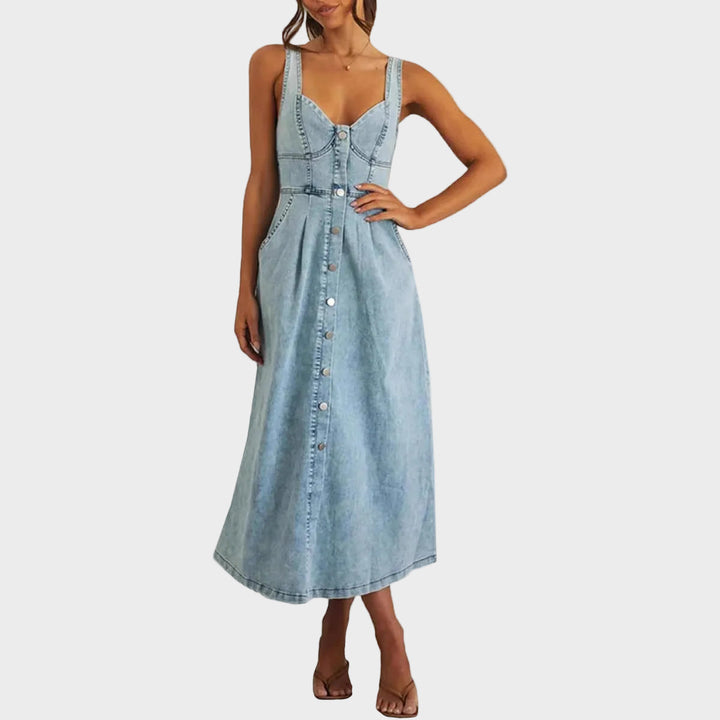 Capucine | Robes en denim sans manches classiques avec boutons devant