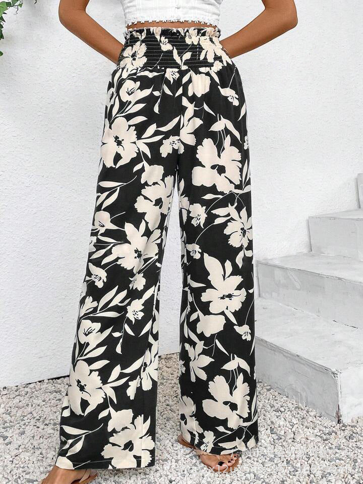 Theodora | Pantalon Large à Taille Haute Décontracté à Motif Floral pour Femme