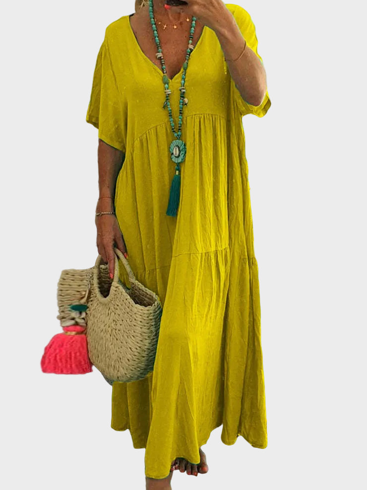 Capucine | Robe maxi fluide à volants et décolleté en V
