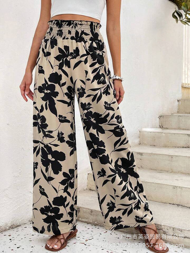 Theodora | Pantalon Large à Taille Haute Décontracté à Motif Floral pour Femme