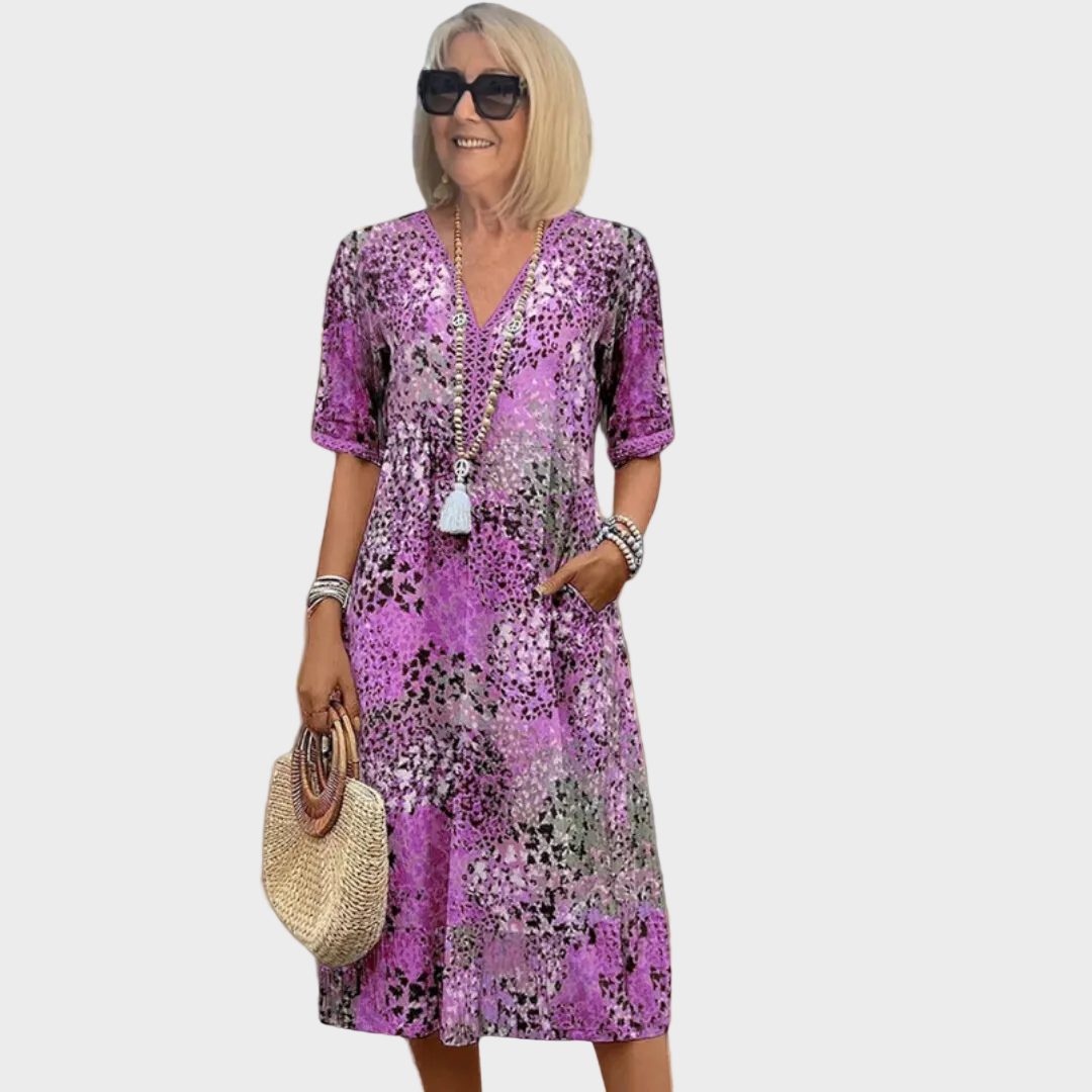 Margaux | Robe midi imprimée avec décolleté en V